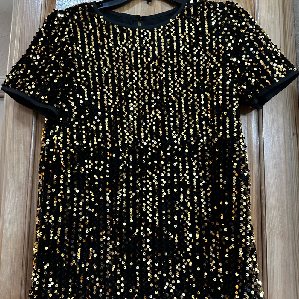 SHEIN Black and Gold Sequin Blouse